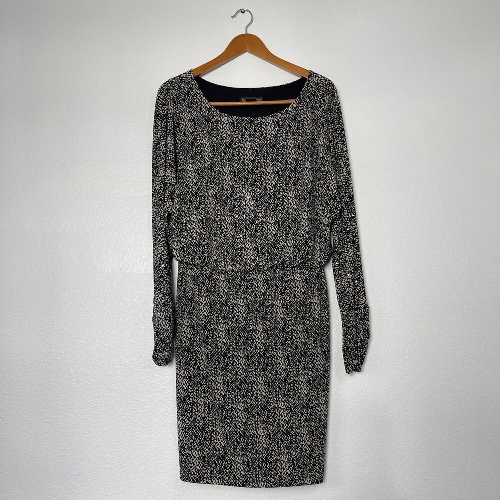 Jessica Howard Black White Animal Print Sheath Dress Long Sleeve Career Sz 10